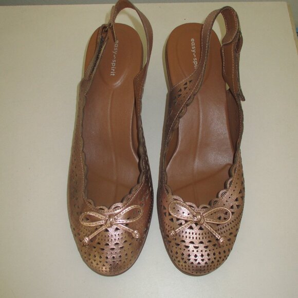 Easy Spirit Womens Bronze Laser-cut Leather Slingback w/2.5" Heel NWOB - 9.5M - Picture 4 of 9